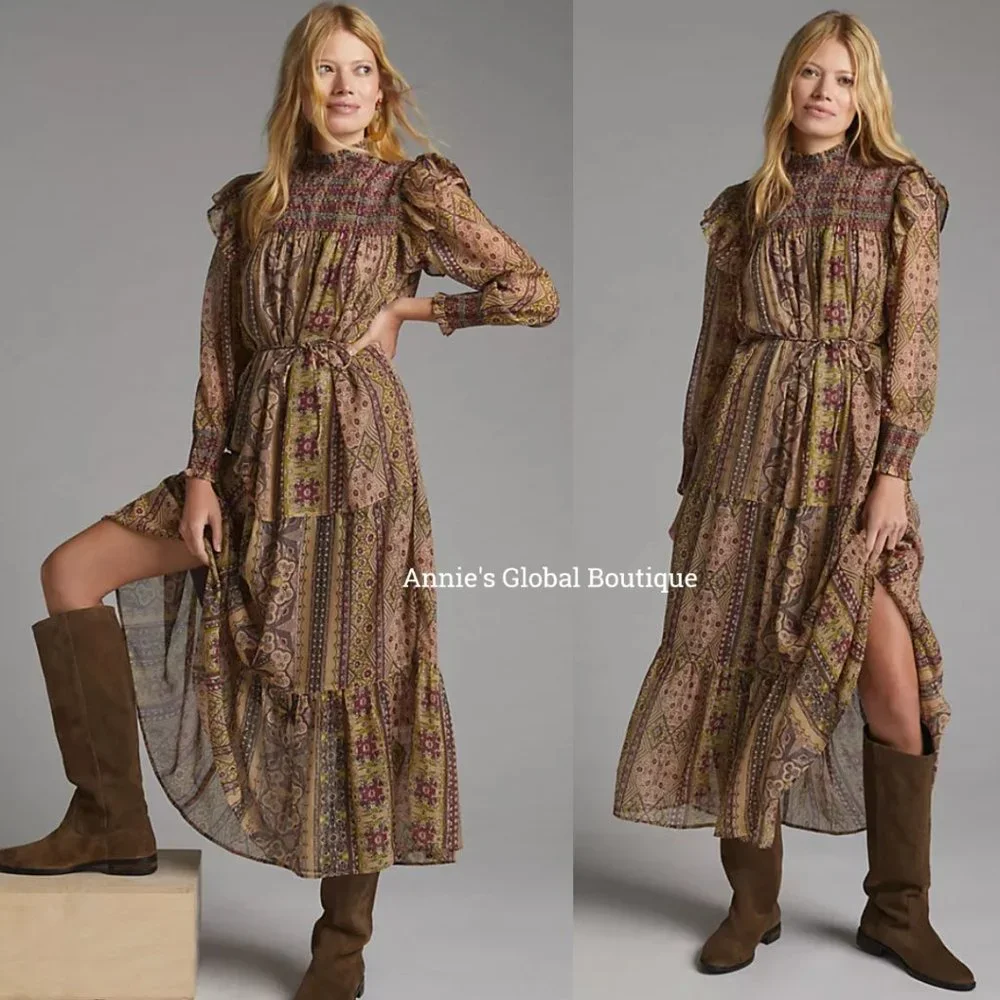 NWT ANTHROPOLOGIE Llani Smocked Tiered Midi Dress. Size M - Picture 10 of 16